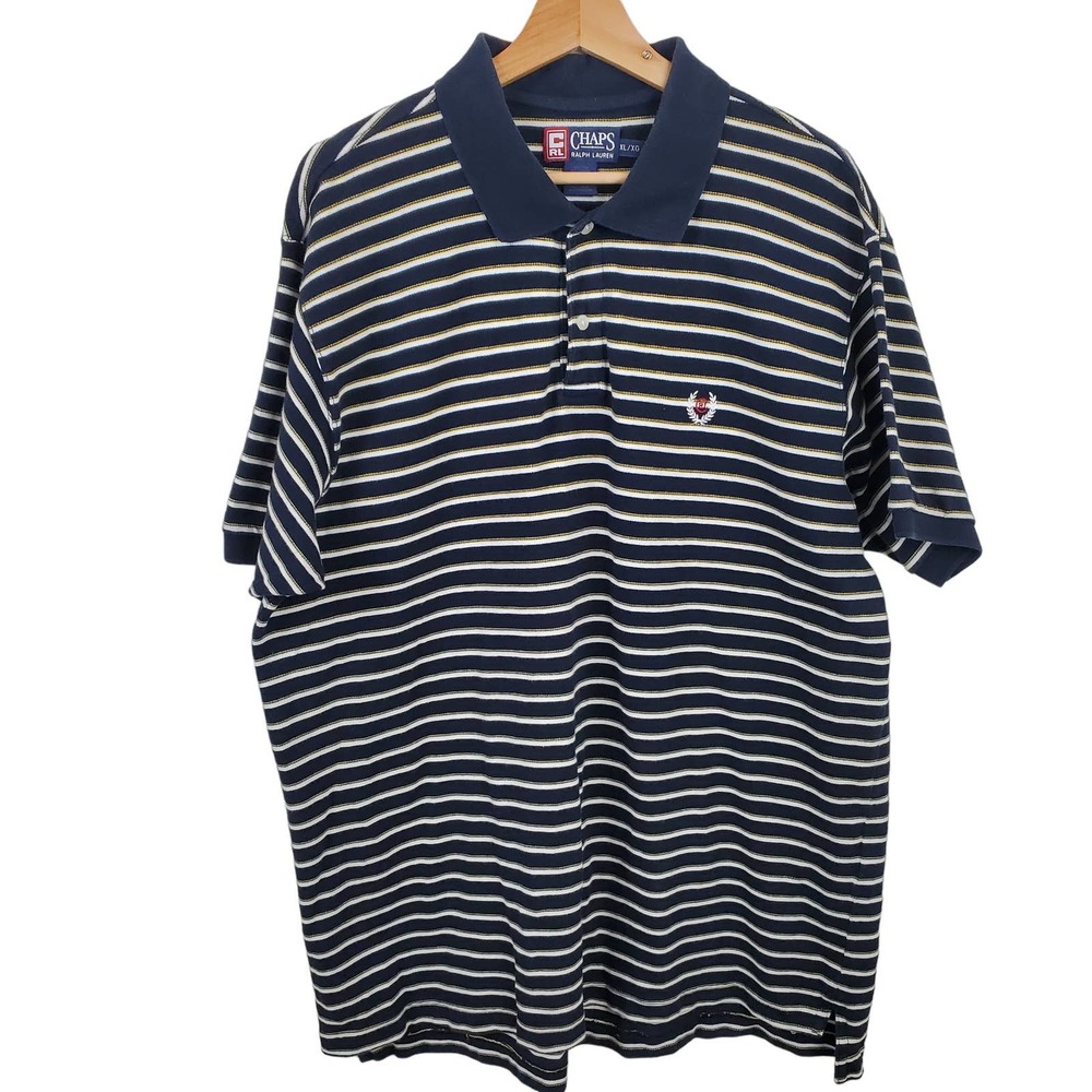 CHAPS RALPH LAUREN | STRIPED SHORT SLEEVE CASUAL POLO BLUE WHITE YELLOW MEN'S XL